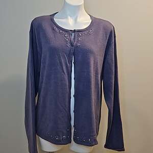 Vintage Liz Claiborne Elizabeth Victorian Purple Cardigan Sweater 1X Plus Size